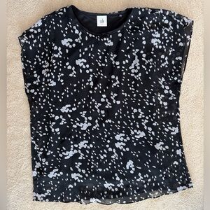 CAbi Black and White Dot-Print Cap Sleeve Blouse